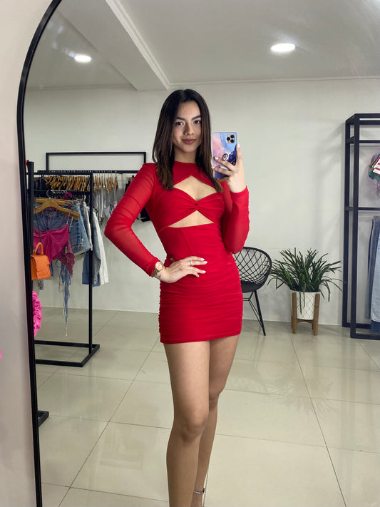 Vestido manga larga con aberturas