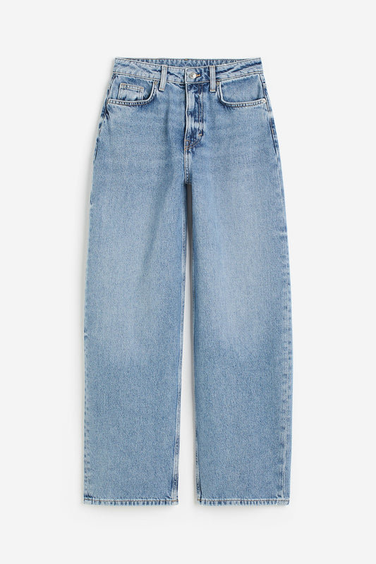 Wide leg jeans semi alicrado H&M