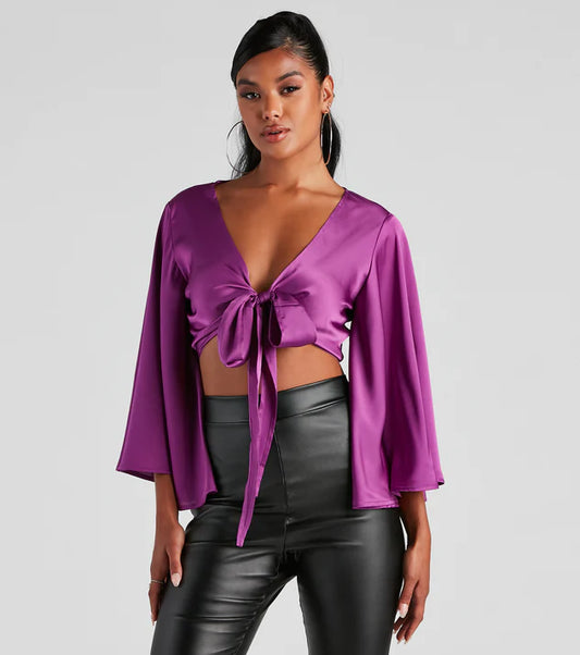 Blusa satinada de amarrar